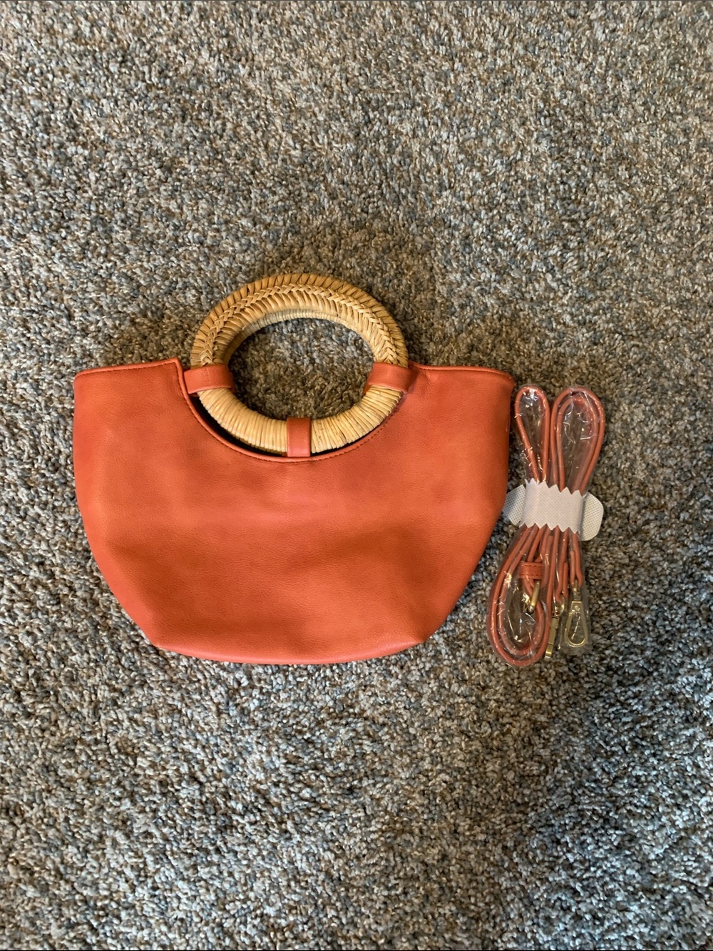 ANTHROPOLOGIE NWOT Coral Mini Bag with Woven Round handle with Crossbody Strap